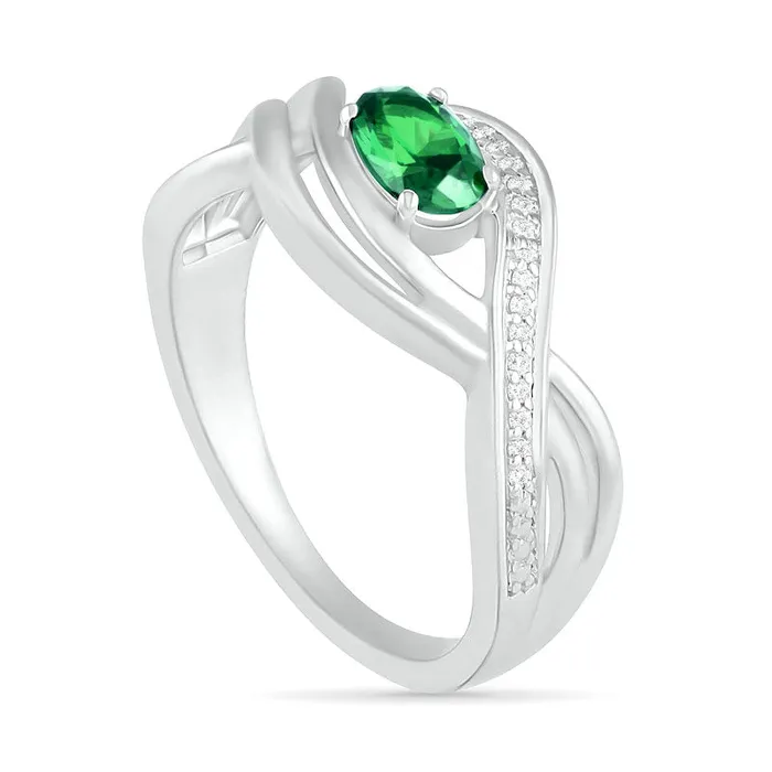 Goldia Rings Sideways Oval LabCreated Emerald and 007 CT TW Diamond MultiRow Bypass Split Shank Ring in Sterling Silver Goldia Rings Sideways Oval LabCreated Emerald and 007 CT TW Diamond MultiRow Bypass Split Shank Ring in Sterling Silver