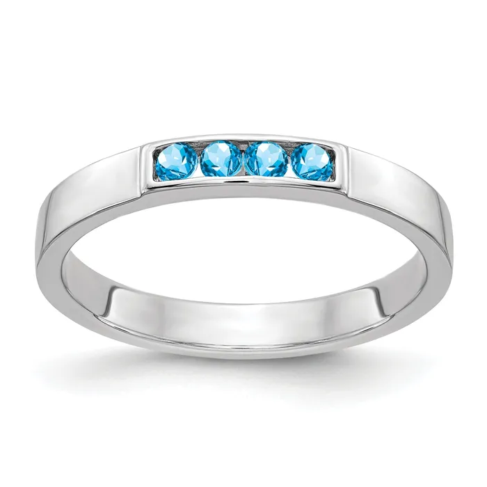 Goldia Rings Solid 14k White Gold 4stone Simulated Blue Topaz Band