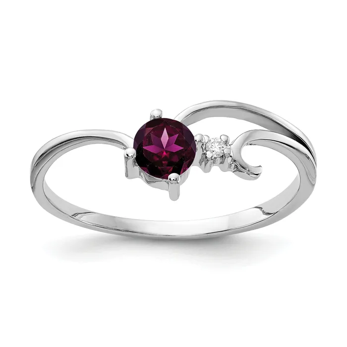 Goldia Rings Solid 14k White Gold 4mm Rhodolite Simulated Garnet A CZ Ring