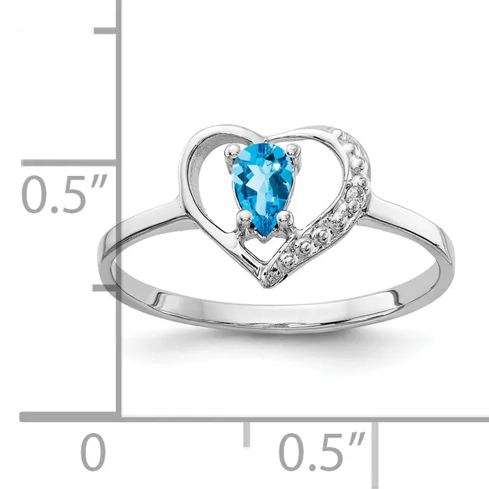 Goldia Rings Solid 14k White Gold 5x3mm Pear Simulated Blue Topaz AA CZ Ring