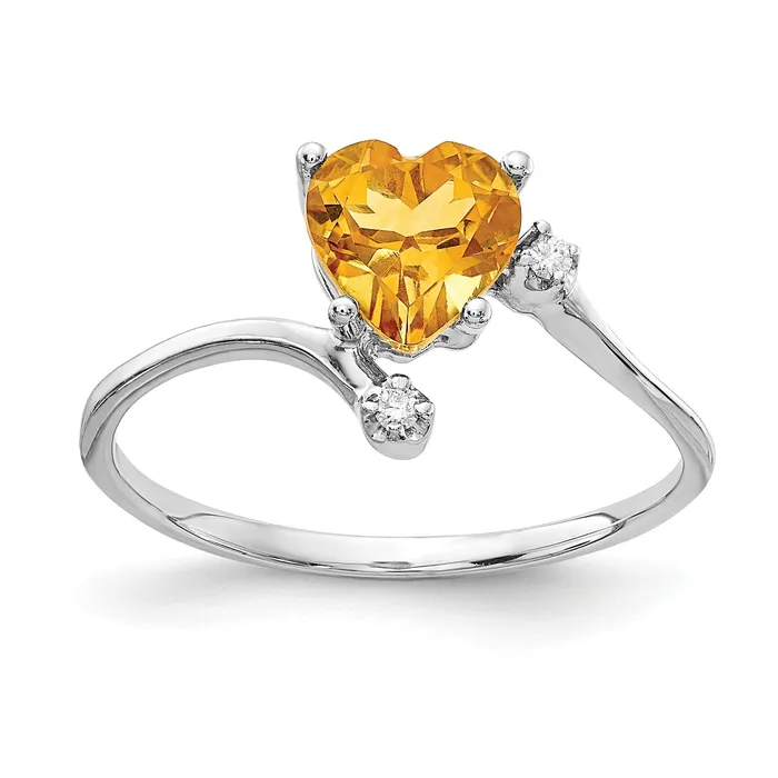 Goldia Rings Solid 14k White Gold 6mm Heart Simulated Citrine AAA CZ Ring