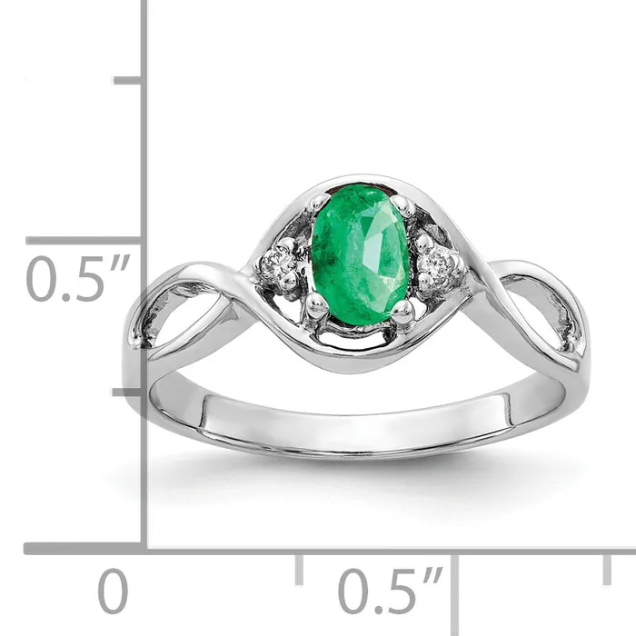 Goldia Rings Solid 14k White Gold 6x4mm Oval Simulated Emerald AAA CZ Ring