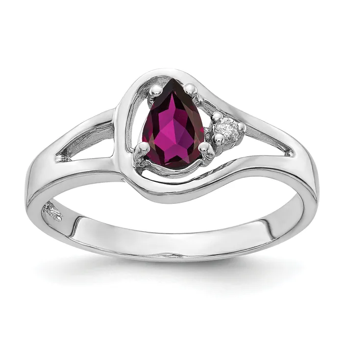 Goldia Rings Solid 14k White Gold 6x4mm Pear Rhodolite Simulated Garnet A CZ Ring Goldia Rings Solid 14k White Gold 6x4mm Pear Rhodolite Simulated Garnet A CZ Ring