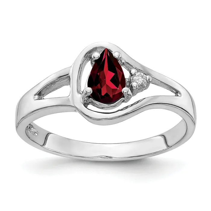 Goldia Rings Solid 14k White Gold 6x4mm Pear Simulated Garnet AAA CZ Ring