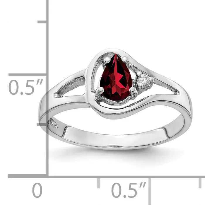 Goldia Rings Solid 14k White Gold 6x4mm Pear Simulated Garnet AAA CZ Ring