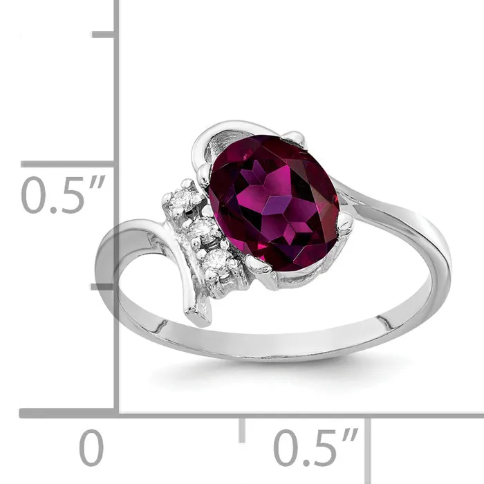 Goldia Rings Solid 14k White Gold 8x6mm Oval Rhodolite Simulated Garnet A CZ Ring