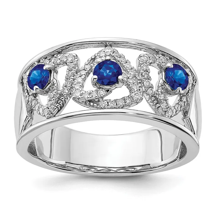 Goldia Rings Solid 14k White Gold Simulated CZ and Blue Sapphire Triangles Ring Goldia Rings Solid 14k White Gold Simulated CZ and Blue Sapphire Triangles Ring