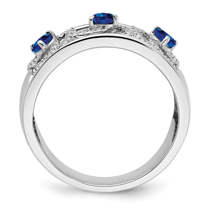Goldia Rings Solid 14k White Gold Simulated CZ and Blue Sapphire Triangles Ring