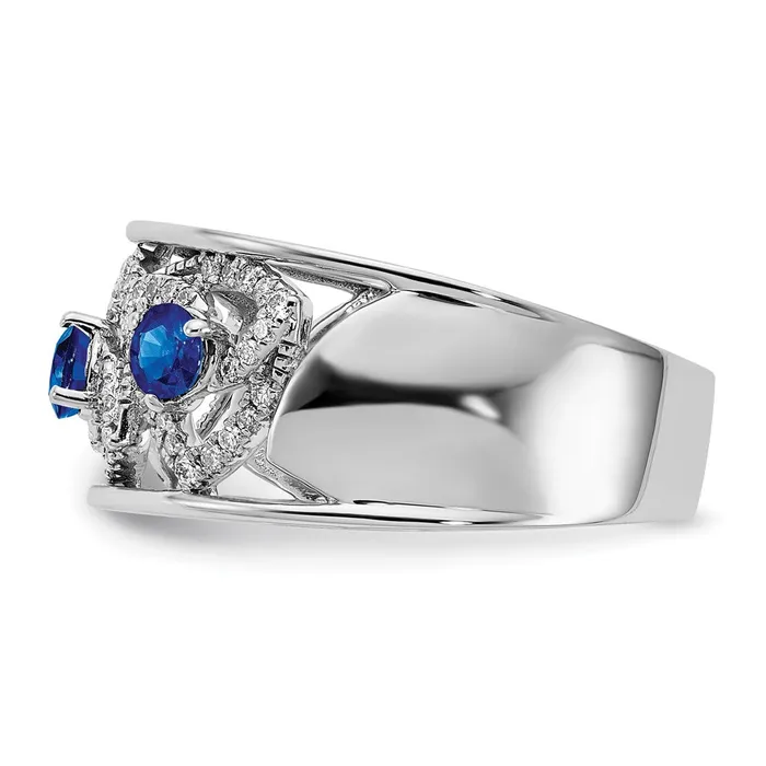 Goldia Rings Solid 14k White Gold Simulated CZ and Blue Sapphire Triangles Ring