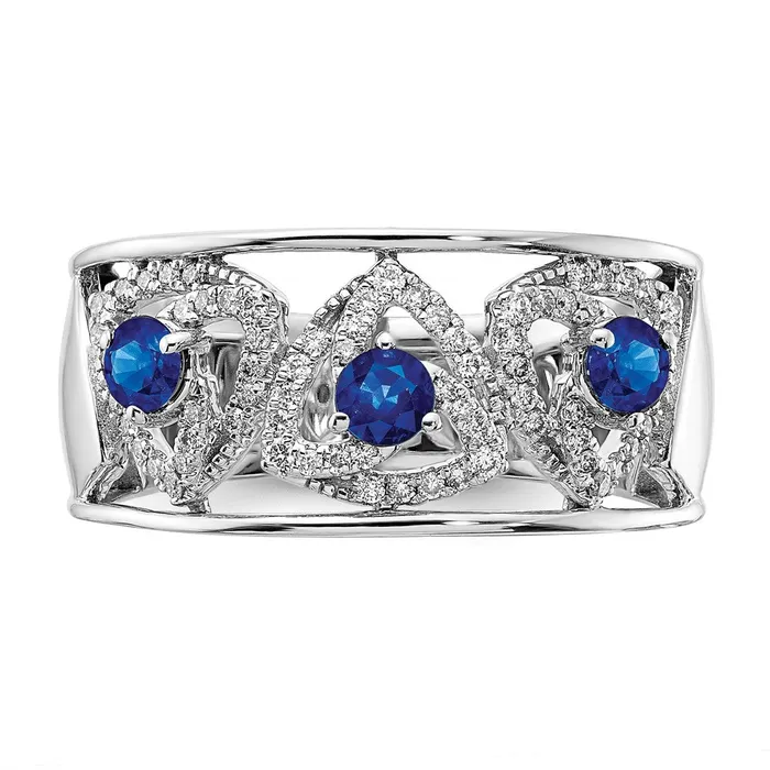Goldia Rings Solid 14k White Gold Simulated CZ and Blue Sapphire Triangles Ring