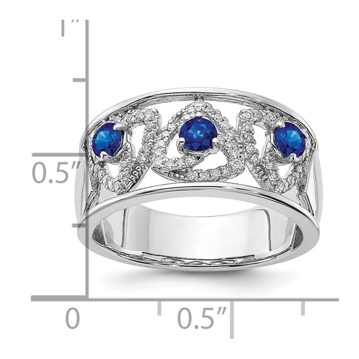 Goldia Rings Solid 14k White Gold Simulated CZ and Blue Sapphire Triangles Ring