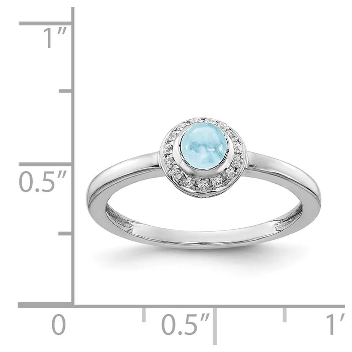 Goldia Rings Solid 14k White Gold Simulated CZ and Cabochon Aquamarine Ring