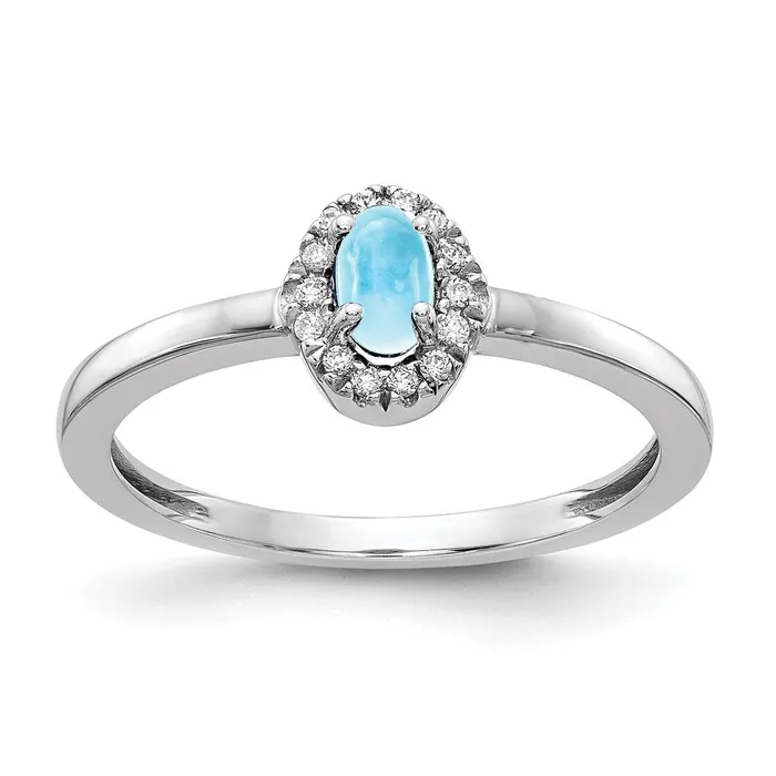 Goldia Rings Solid 14k White Gold Simulated CZ and Oval Cabochon Blue Topaz Ring Goldia Rings Solid 14k White Gold Simulated CZ and Oval Cabochon Blue Topaz Ring
