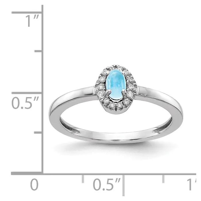 Goldia Rings Solid 14k White Gold Simulated CZ and Oval Cabochon Blue Topaz Ring