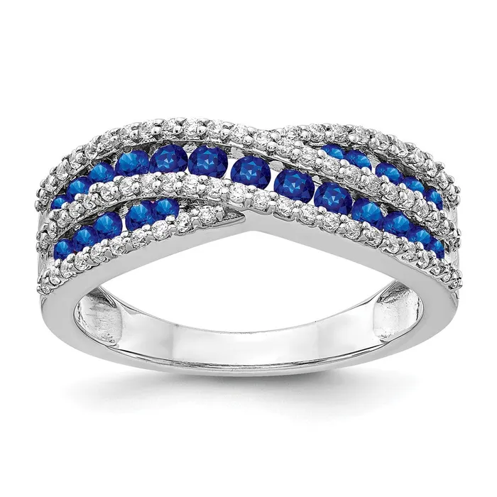 Goldia Rings Solid 14k White Gold Simulated CZ and Sapphire Fancy Ring