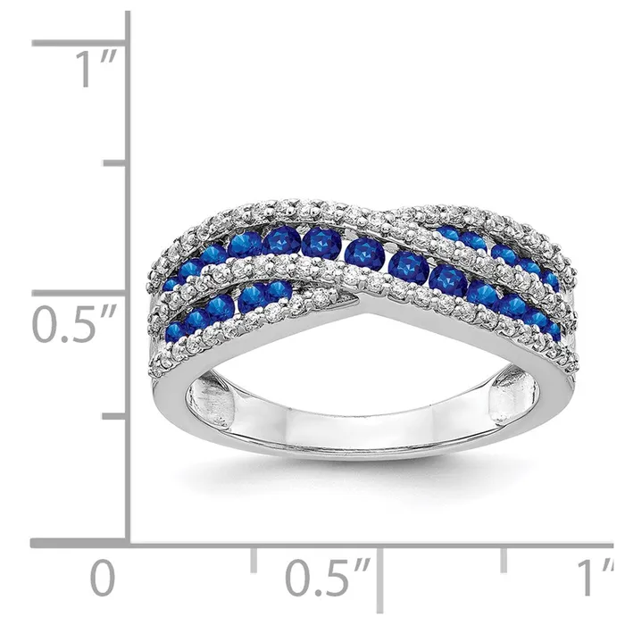Goldia Rings Solid 14k White Gold Simulated CZ and Sapphire Fancy Ring