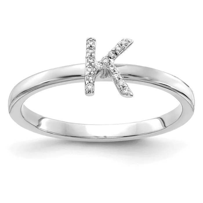Goldia Rings Solid 14k White Gold Simulated CZ Initial K Ring