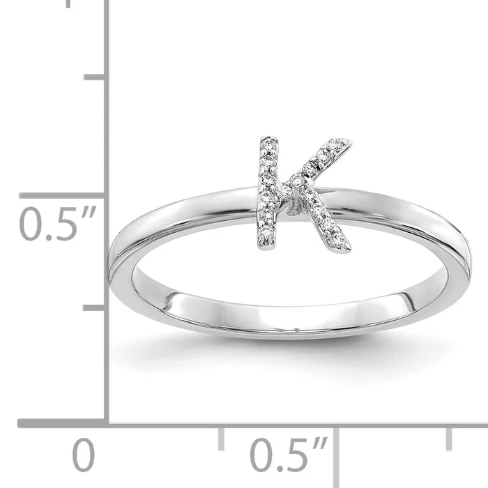 Goldia Rings Solid 14k White Gold Simulated CZ Initial K Ring