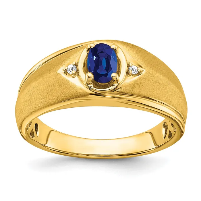 Goldia Rings Solid 14k Yellow Gold Oval Simulated Sapphire and CZ Mens Ring Goldia Rings Solid 14k Yellow Gold Oval Simulated Sapphire and CZ Mens Ring