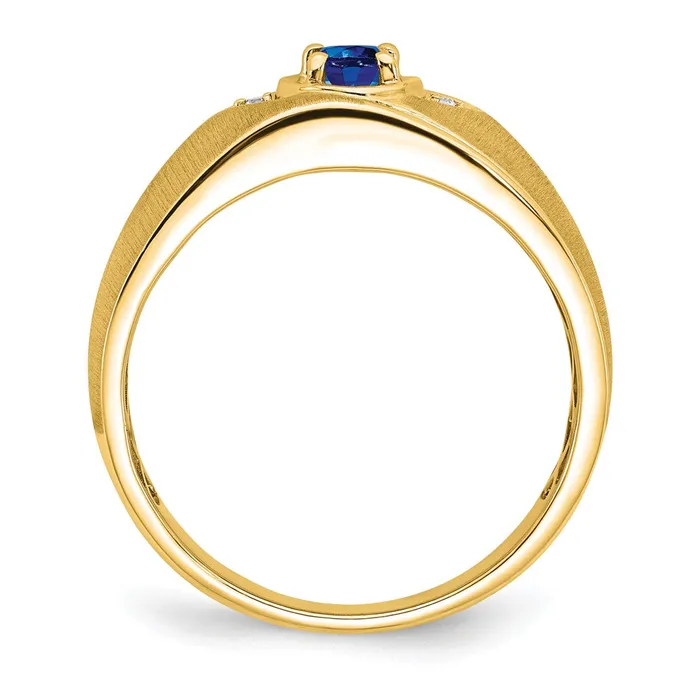 Goldia Rings Solid 14k Yellow Gold Oval Simulated Sapphire and CZ Mens Ring