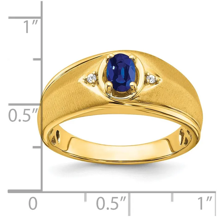 Goldia Rings Solid 14k Yellow Gold Oval Simulated Sapphire and CZ Mens Ring