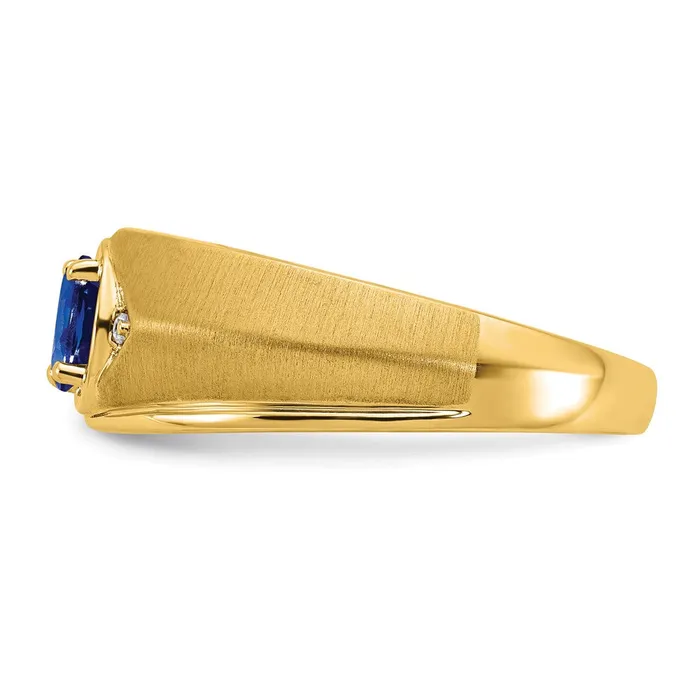 Goldia Rings Solid 14k Yellow Gold Oval Simulated Sapphire and CZ Mens Ring
