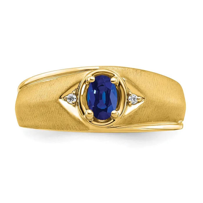 Goldia Rings Solid 14k Yellow Gold Oval Simulated Sapphire and CZ Mens Ring
