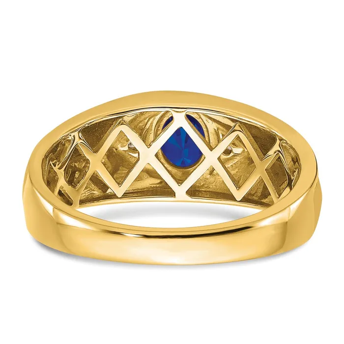 Goldia Rings Solid 14k Yellow Gold Oval Simulated Sapphire and CZ Mens Ring