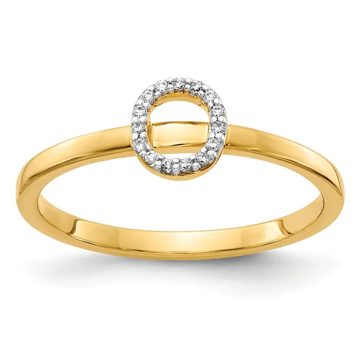 Goldia Rings Solid 14k Yellow Gold Simulated CZ Initial O Ring