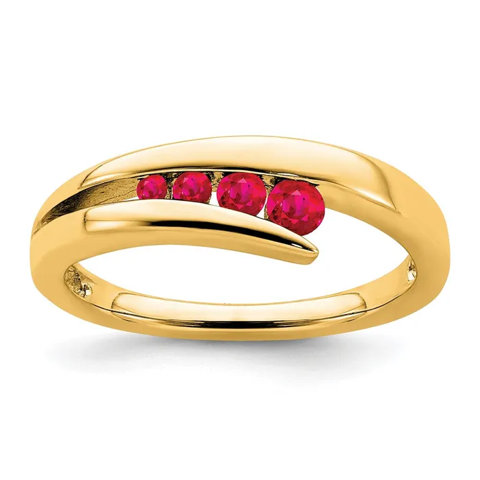 Goldia Rings Solid 14k Yellow Gold Simulated Ruby 4stone Ring
