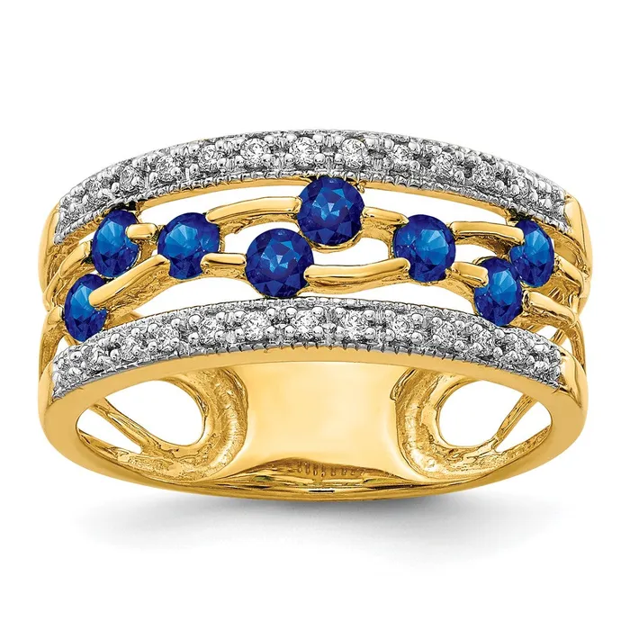 Goldia Rings Solid 14k Yellow Gold Simulated Sapphire and CZ Ring