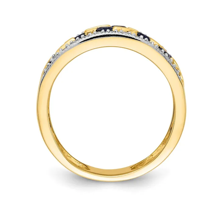 Goldia Rings Solid 14k Yellow Gold Simulated Sapphire and CZ Ring