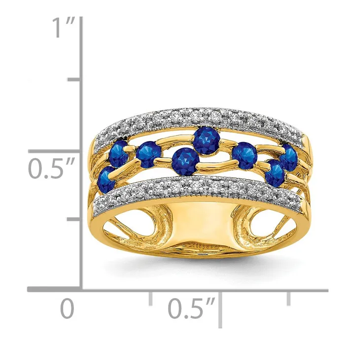 Goldia Rings Solid 14k Yellow Gold Simulated Sapphire and CZ Ring
