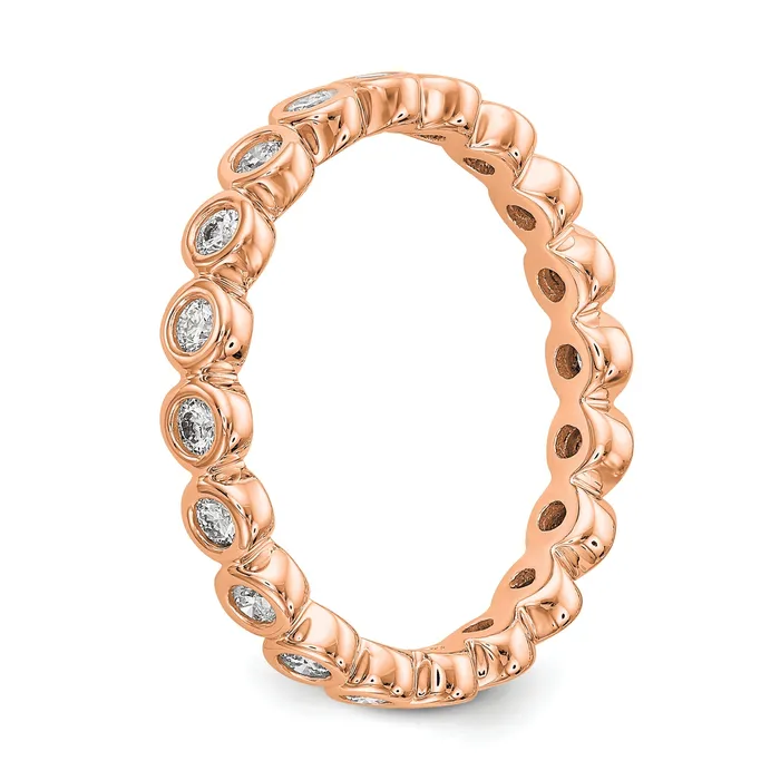 Goldia Rings Solid Real 14k Rose Gold Polished 12ct Bezel Set CZ Eternity Wedding Band Ring