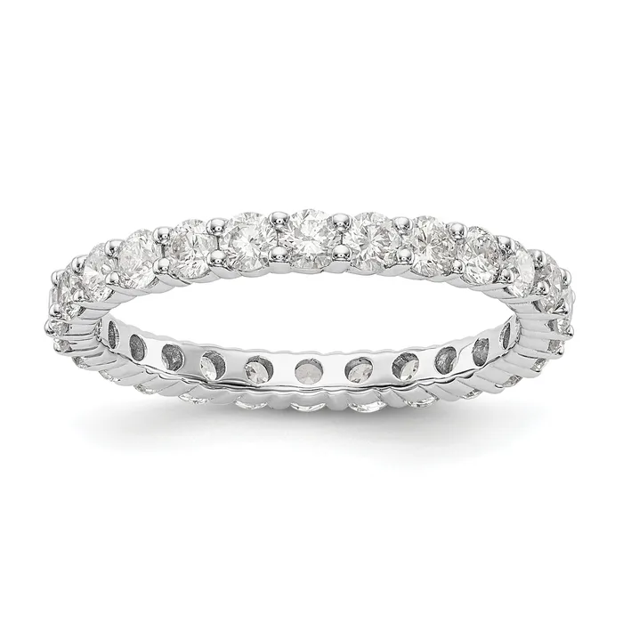 Goldia Rings Solid Real 14k White Gold 15CT Shared Prong CZ Eternity Wedding Band Ring