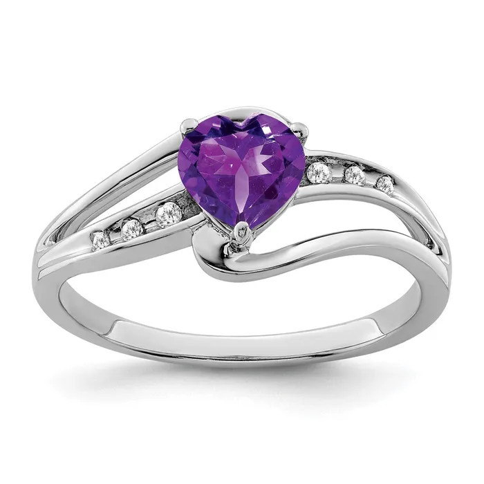 Goldia Rings Sterling Silver Amethyst and Diamond Ring