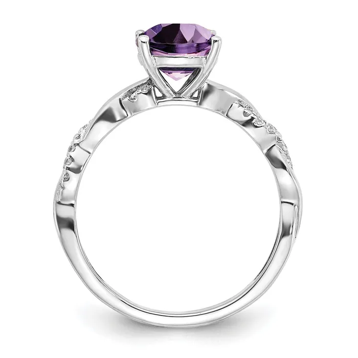 Goldia Rings Sterling Silver Amethyst and Diamond Ring
