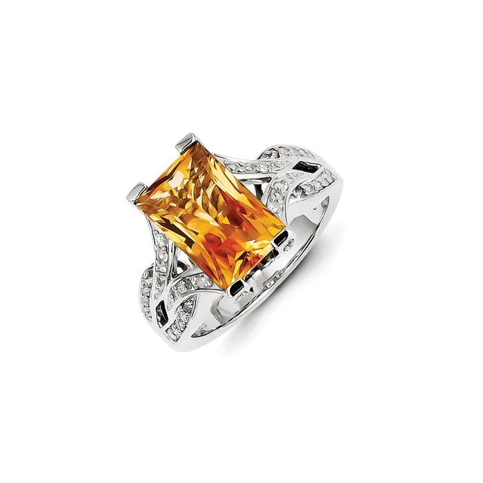 Goldia Rings Sterling Silver Diamond and Citrine Ring