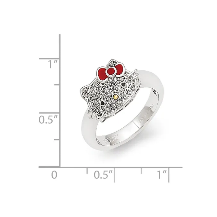 Goldia Rings Sterling Silver Hello Kitty Diamond Collection Red Enamel Accent Ring