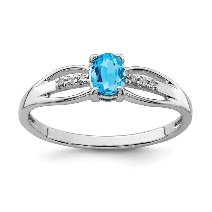 Goldia Rings Sterling Silver Rhodplated Diamond Light Swiss Blue Topaz Ring Goldia Rings Sterling Silver Rhodplated Diamond Light Swiss Blue Topaz Ring
