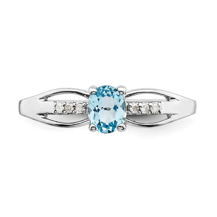 Goldia Rings Sterling Silver Rhodplated Diamond Light Swiss Blue Topaz Ring