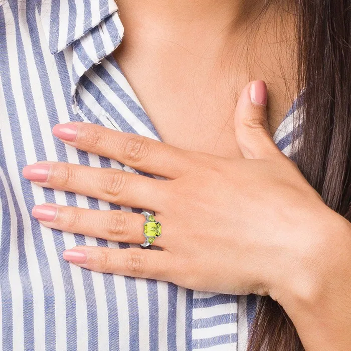 Goldia Rings Sterling Silver Rhodium CheckerCut Lemon Quartz Ring