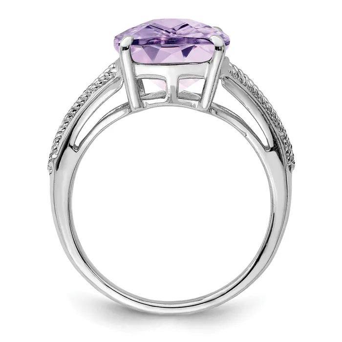 Goldia Rings Sterling Silver Rhodium CheckerCut Pink Quartz Ring
