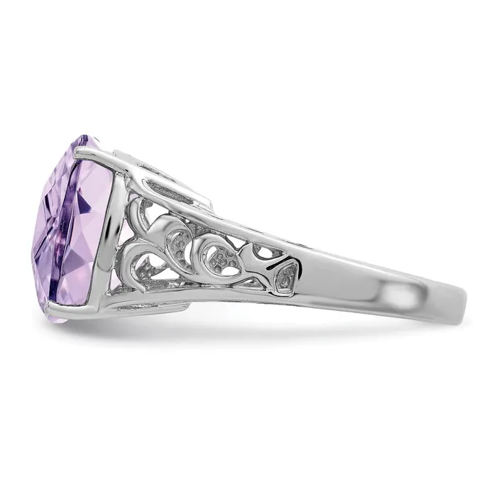 Goldia Rings Sterling Silver Rhodium CheckerCut Pink Quartz Ring