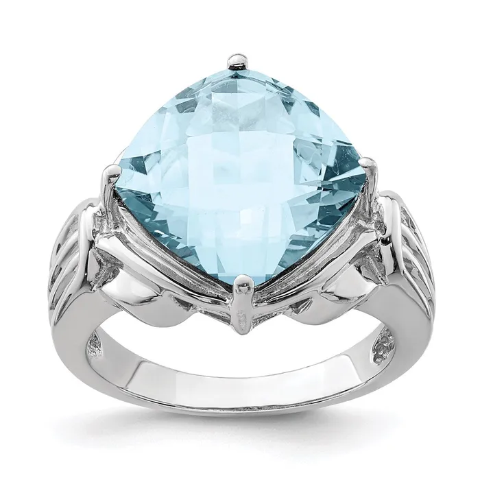 Goldia Rings Sterling Silver Rhodium CheckerCut Sky Blue Topaz Ring