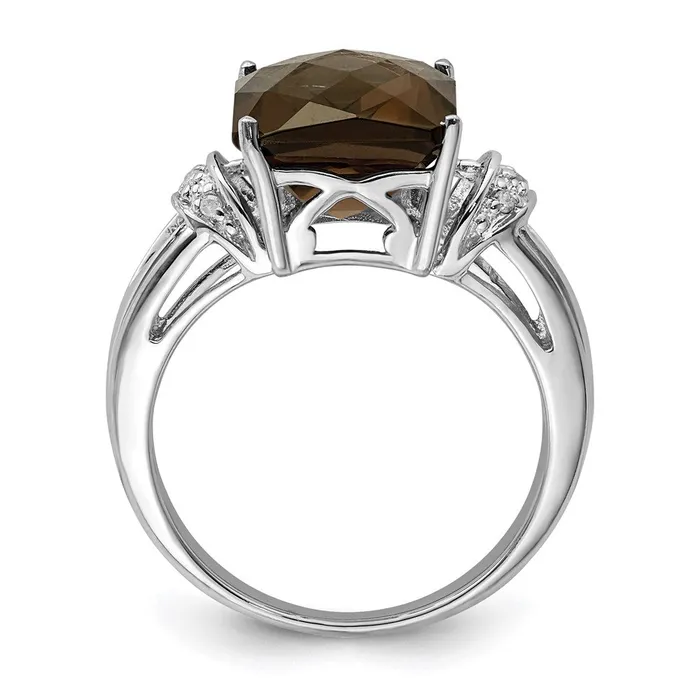 Goldia Rings Sterling Silver Rhodium CheckerCut Smoky Quartz u0026 Diamond Ring