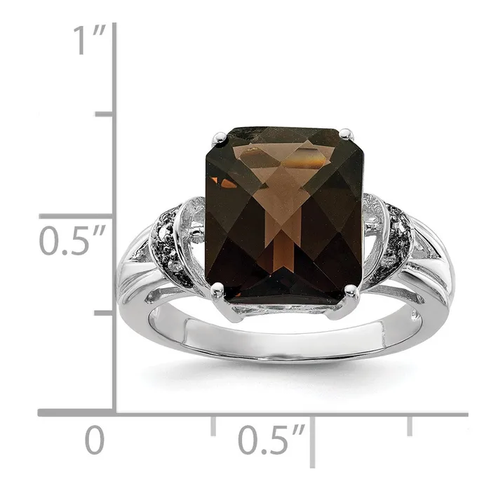Goldia Rings Sterling Silver Rhodium CheckerCut Smoky Quartz u0026 Diamond Ring