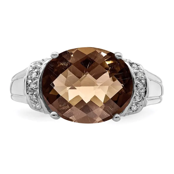 Goldia Rings Sterling Silver Rhodium CheckerCut Smoky Quartz u0026 Diamond Ring