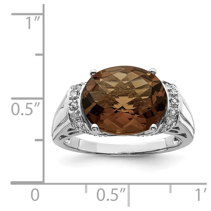 Goldia Rings Sterling Silver Rhodium CheckerCut Smoky Quartz u0026 Diamond Ring