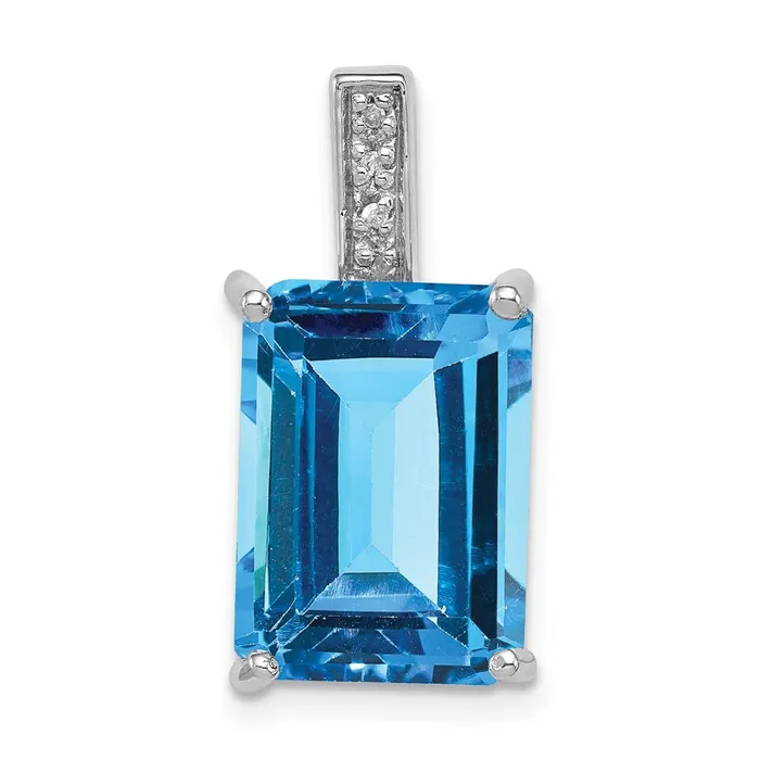 Goldia Rings Sterling Silver Rhodium Emeraldcut Swiss Blue Topaz u0026 Diamond Pendant Goldia Rings Sterling Silver Rhodium Emeraldcut Swiss Blue Topaz u0026 Diamond Pendant
